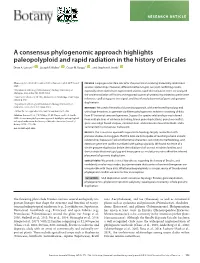 A Consensus Phylogenomic Approach Highlights Paleopolyploid and Rapid Radiation in the History of Ericales