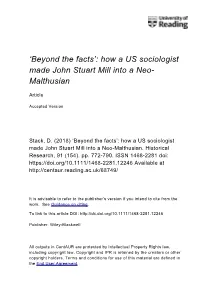 How a US Sociologist Made John Stuart Mill Into a Neo- Malthusian