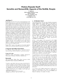 History Repeats Itself: Sensible and Nonsensql Aspects of the Nosql Hoopla C