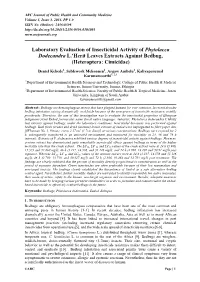 Laboratory Evaluation of Insecticidal Activity of Phytolacca Dodecandra L.'Herit Leaves Extracts Against Bedbug, (Heteroptera: Cimicidae)