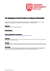 The Orthography of Revived Cornish As an Attempt at Pluricentricity