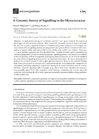 A Genomic Survey of Signalling in the Myxococcaceae