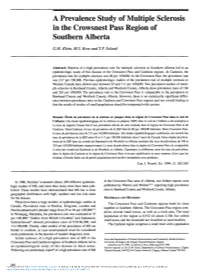 A Prevalence Study of Multiple Sclerosis in the Crowsnest Pass Region of Southern Alberta