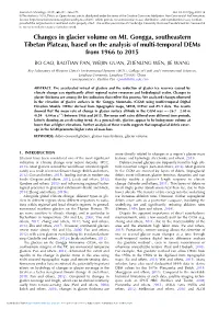 Changes in Glacier Volume on Mt. Gongga, Southeastern Tibetan Plateau, Based on the Analysis of Multi-Temporal Dems from 1966 to 2015
