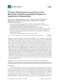 Cytotoxic Plant Extracts Towards Insect Cells: Bioactivity and Nanoencapsulation Studies for Application As Biopesticides