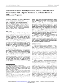 Expression of Matrix Metalloproteinase (MMP)-2 and MMP-9 in Breast Cancer with a Special Reference to Activator Protein-2, HER2, and Prognosis