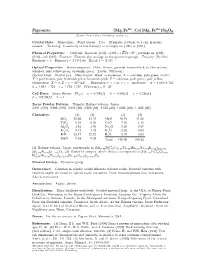Pigeonite (Mg; Fe ; Ca)(Mg; Fe )Si2o6 C 2001 Mineral Data Publishing, Version 1.2 ° Crystal Data: Monoclinic