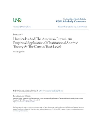 An Empirical Application of Institutional Anomie Theory at the Ec Nsus Tract Level Stacie Jergenson