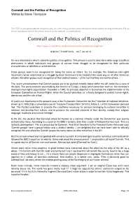 Cornwall and the Politics of Recognition Written by Simon Thompson
