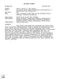 And Others TITLE the Dolch Basic Sight Vocabulary Investigation: a Replication and Validation