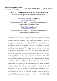 Effect of Load Impedance on the Performance of Microwave Negative Resistance Oscillators