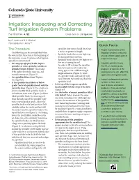 Irrigation: Inspecting and Correcting Turf Irrigation System Problems Fact Sheet No