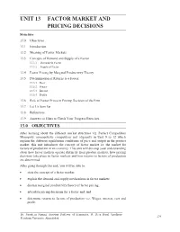Unit 13 Factor Market and Pricing Decisions
