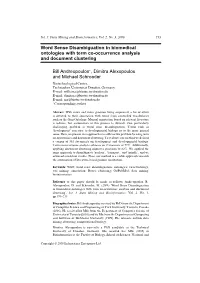 Word Sense Disambiguation in Biomedical Ontologies with Term Co-Occurrence Analysis and Document Clustering