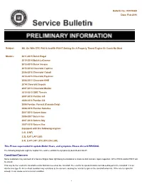 Condition/Concern Some Customers May Comment of a Service Engine Soon Light Being Illuminated Or a Crank No Start Concern