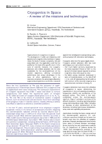 Cryogenics in Space - a Review of the Missions and Technologies