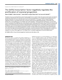 The GATA2 Transcription Factor Negatively Regulates the Proliferation of Neuronal Progenitors