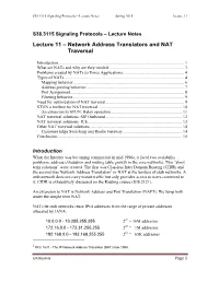 Lecture 11 – Network Address Translators and NAT Traversal * Introduction