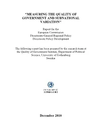 Measuring the Quality of Government and Subnational Variation"