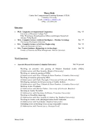 Mona Diab Center for Computational Learning Systems (CCLS) Columbia University Email: Mdiab@Cs.Columbia.Edu Office: (212)8701290