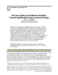 Process Agility and Software Usability: Toward Lightweight Usage-Centered Design Larry L
