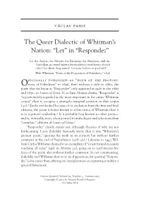 The Queer Dialectic of Whitman's Nation: 'Let' in “Respondez,”