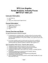 NYU Los Angeles Script Analysis: Industry Focus IMFTV-UT 1084 LA1
