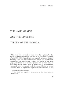 The Name of God and the Linguistic Theory of the Kabbala II