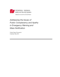 Addressing the Issues of Public Complacency and Apathy in Emergency Warning and Mass Notification