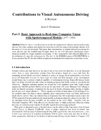 Contributions to Visual Autonomous Driving a Review