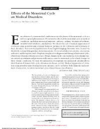Effects of the Menstrual Cycle on Medical Disorders