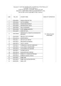 II-II SEM. ACADEMIC YEAR 2020-2021 BRANCH: COMPUTER SCIENCE & ENGINEERING (CSE) LIST of the II B.TECH CLASS PROCTORS - Section-1