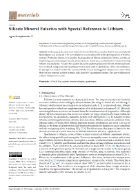 Silicate Mineral Eutectics with Special Reference to Lithium