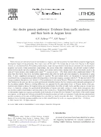 Arc Dacite Genesis Pathways: Evidence from Mafic Enclaves and Their Hosts in Aegean Lavas ⁎ G.F