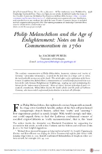 Philip Melanchthon and the Age of Enlightenment: Notes on His Commemoration in 