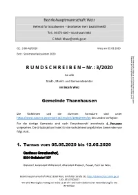 R U N D S C H R E I B E N – Nr.: 3/2020 an Alle Stadt-, Markt- Und Gemeindeämter Im Bezirk Weiz