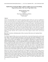 Implications of Using the Military and Para-Military Forces for Securitizing Nigerian Insecurities: the Case of Niger Delta Crisis