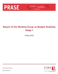 Report of the Working Group on Budget Modeling Stage 1