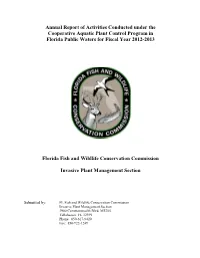 Annual Report of Activities Conducted Under the Cooperative Aquatic Plant Control Program in Florida Public Waters for Fiscal Year 2012-2013