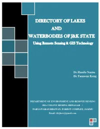 Directory of Lakes and Waterbodies of J&K State Using Remote Sensing