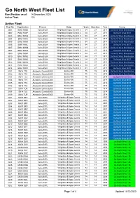 Go North West Fleet List Fleet Position As Of: 14 December 2020 Active Fleet: 174
