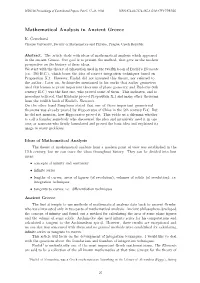 Mathematical Analysis in Ancient Greece
