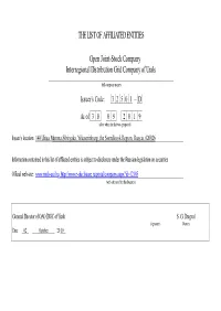THE LIST of AFFILIATED ENTITIES Open Joint-Stock Company