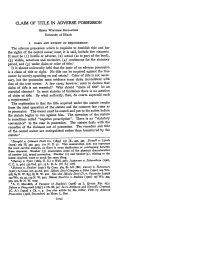 Claim of Title in Adverse Possession