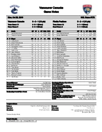 Vancouver Canucks Game Notes