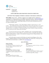 Acm Names Fellows for Innovations in Computing