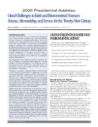 Grand Challenges in Earth and Environmental Sciences: Science,Stewardship,And Service for the Twenty-First Century