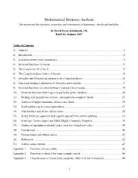 Mathematical Harmony Analysis on Measuring the Structure, Properties and Consonance of Harmonies, Chords and Melodies