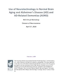 Use of Neurotechnology in Normal Brain Aging and Alzheimer