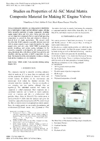 Studies on Properties of Al–Sic Metal Matrix Composite Material for Making IC Engine Valves